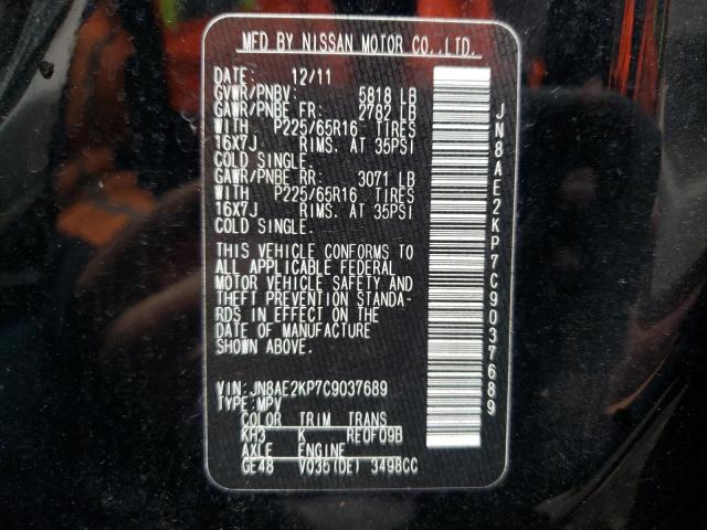 JN8AE2KP7C9037689 - 2012 NISSAN QUEST S BLACK photo 13