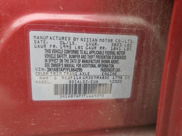 3N1AB7AP7FL664295 - 2015 NISSAN SENTRA S RED photo 13