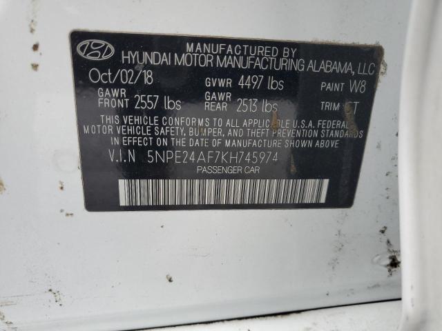 5NPE24AF7KH745974 - 2019 HYUNDAI SONATA SE WHITE photo 13