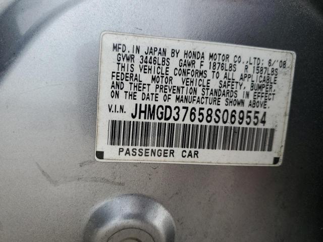 JHMGD37658S069554 - 2008 HONDA FIT SPORT SILVER photo 12