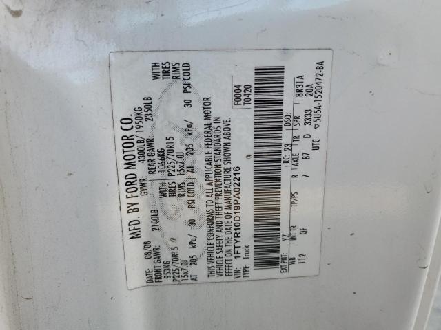 1FTYR10D19PA02216 - 2009 FORD RANGER WHITE photo 12