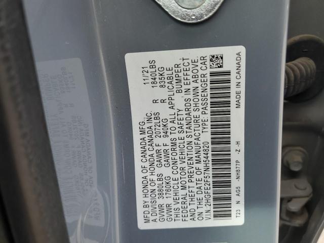 2HGFE2F57NH544820 - 2022 HONDA CIVIC SPORT 灰色 照片 12