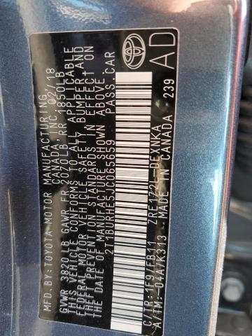 2T1BURHE5JC065659 - 2018 TOYOTA COROLLA L Темно-сірий фото 13