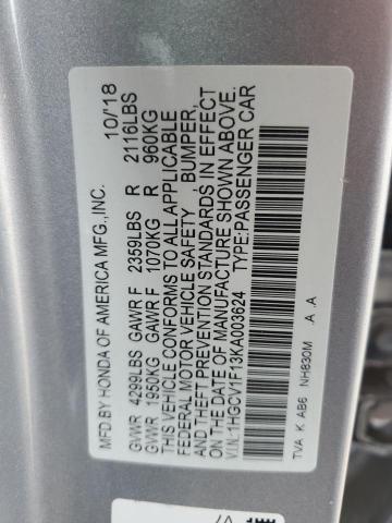 1HGCV1F13KA003624 - 2019 HONDA ACCORD LX SILVER photo 13