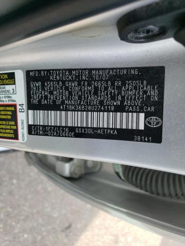 4T1BK36B28U274118 - 2008 TOYOTA AVALON XL SILVER photo 12