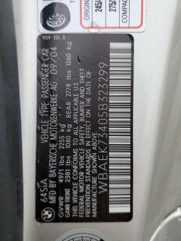 WBAEK73405B323299 - 2005 BMW 645 CI AUTOMATIC 银色 照片 12