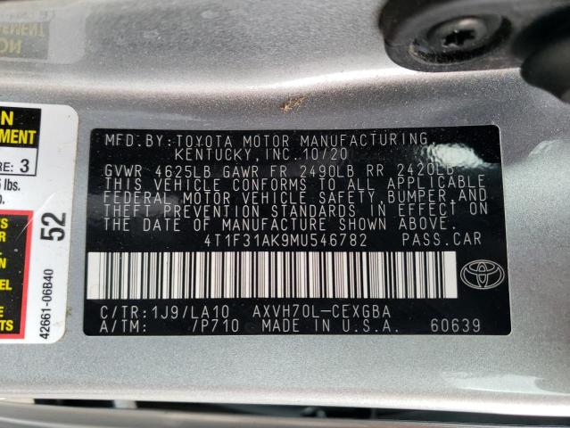 4T1F31AK9MU546782 - 2021 TOYOTA CAMRY XLE SILVER photo 12