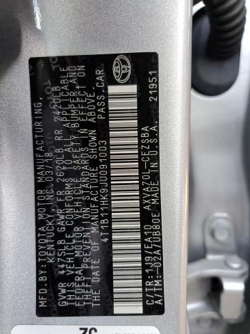 4T1B11HK9JU091003 - 2018 TOYOTA CAMRY L SILVER photo 12