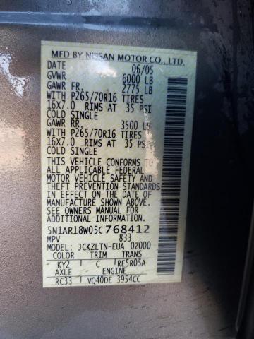 5N1AR18W05C768412 - 2005 NISSAN PATHFINDER LE BEIGE photo 14