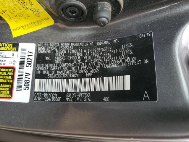 5TDJK3DC3CS043026 - 2012 TOYOTA SIENNA LE GRAY photo 13