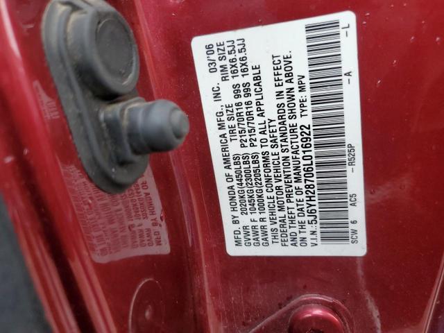 5J6YH28706L016922 - 2006 HONDA ELEMENT EX RED photo 12