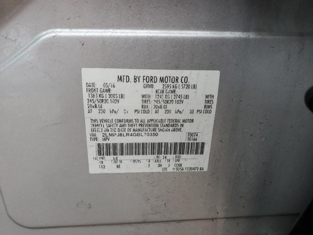 2LMPJ8LR4GBL70350 - 2016 LINCOLN MKX RESERVE 银色 照片 14