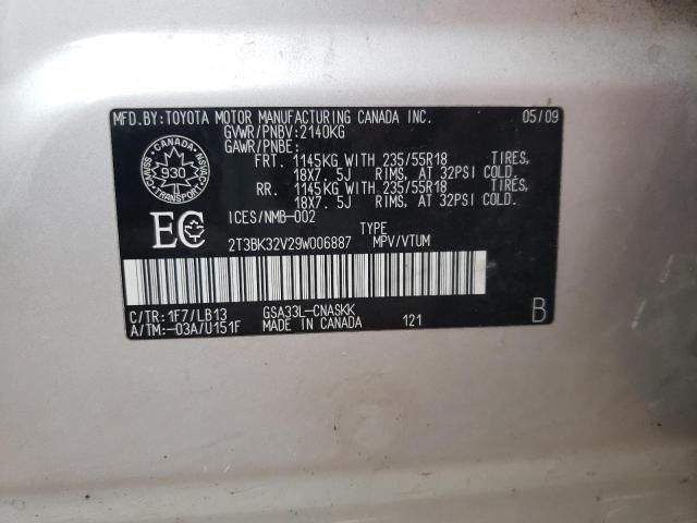 2T3BK32V29W006887 - 2009 TOYOTA RAV4 SPORT SILVER photo 13