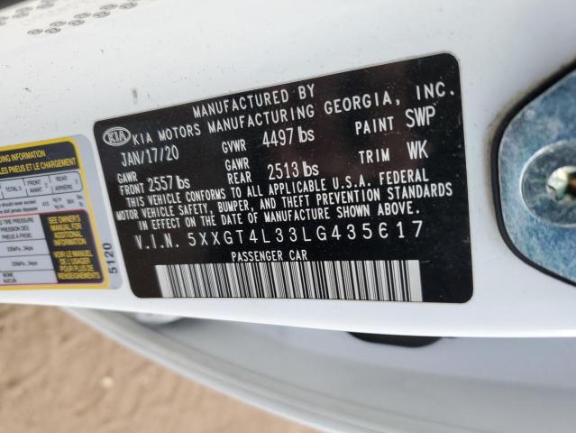 5XXGT4L33LG435617 - 2020 KIA OPTIMA LX WHITE photo 12