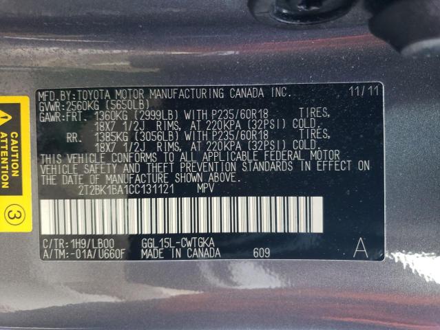 2T2BK1BA1CC131121 - 2012 LEXUS RX 350 GRAY photo 13