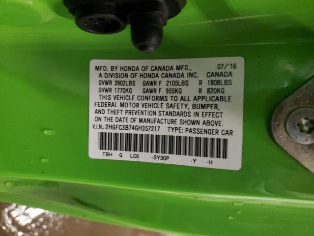 2HGFC3B74GH357217 - 2016 HONDA CIVIC EXL მწვანე ფოტო 13