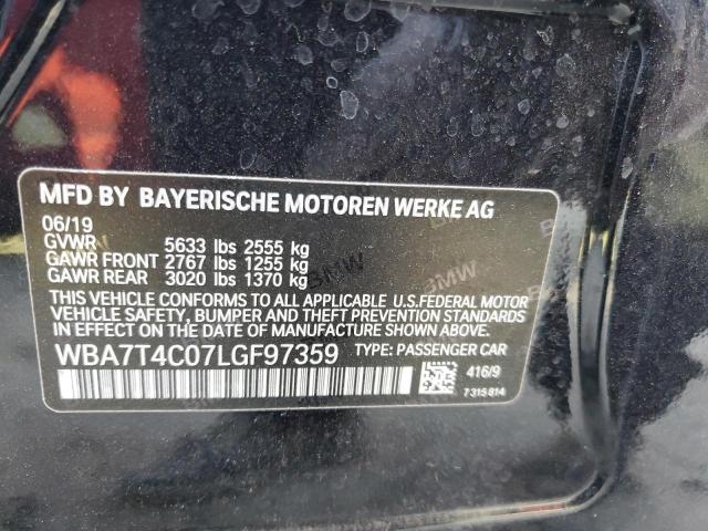 WBA7T4C07LGF97359 - 2020 BMW 740 XI BLACK photo 12