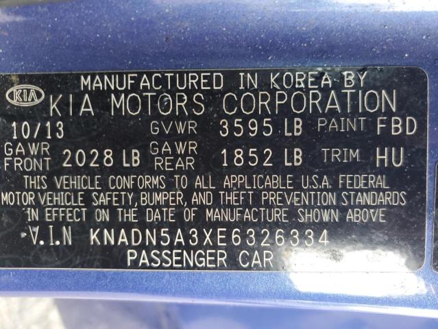 KNADN5A3XE6326334 - 2014 KIA RIO EX BLUE photo 13