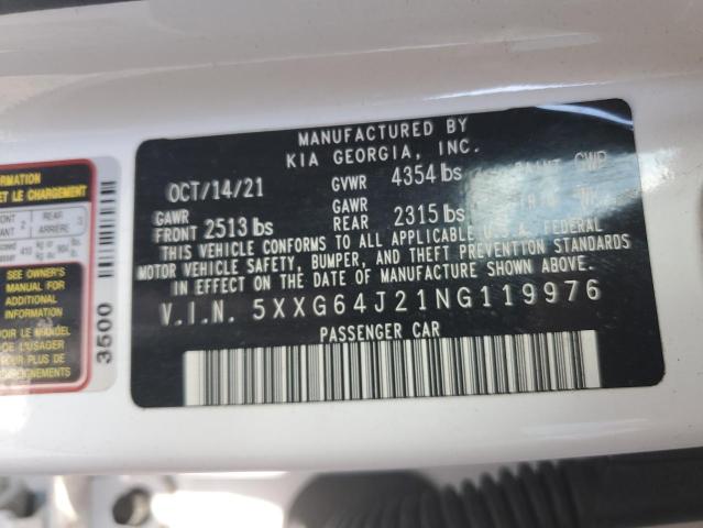 5XXG64J21NG119976 - 2022 KIA K5 GT LINE WHITE photo 12