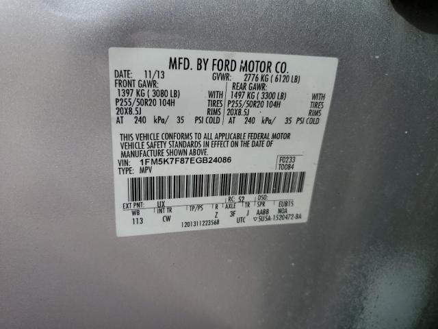 1FM5K7F87EGB24086 - 2014 FORD EXPLORER LIMITED SILVER photo 13