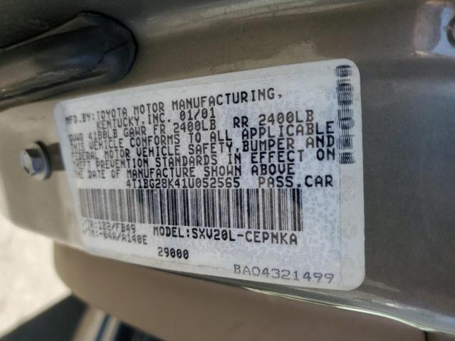 4T1BG28K41U052565 - 2001 TOYOTA CAMRY CE BROWN photo 12