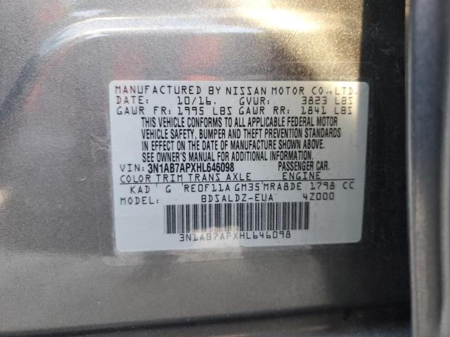 3N1AB7APXHL646098 - 2017 NISSAN SENTRA S GRAY photo 13