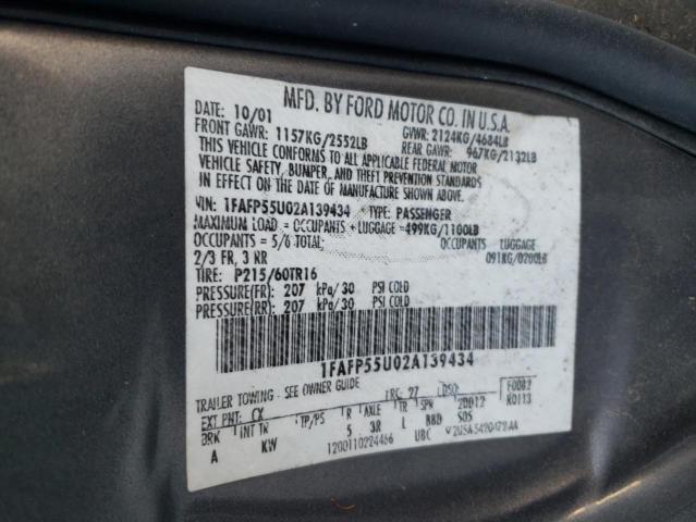 1FAFP55U02A139434 - 2002 FORD TAURUS SES GRAY photo 12