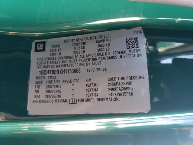 1GCHTBENXH1153663 - 2017 CHEVROLET COLORADO GREEN photo 12