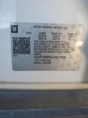 1G1FY6S01L4117434 - 2020 CHEVROLET BOLT EV LT WHITE photo 12