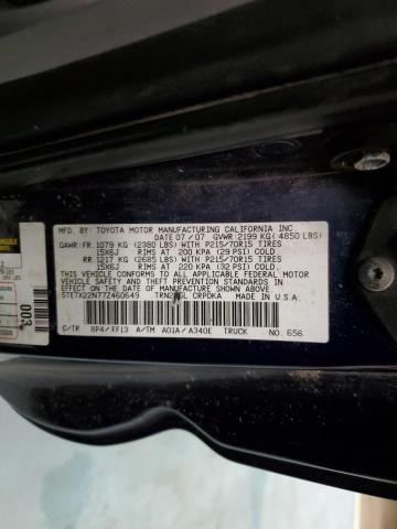 5TETX22N77Z460649 - 2007 TOYOTA TACOMA ACCESS CAB ლურჯი ფოტო 12