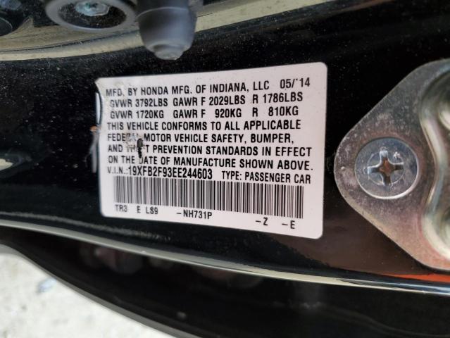 19XFB2F93EE244603 - 2014 HONDA CIVIC EXL შავი ფოტო 12