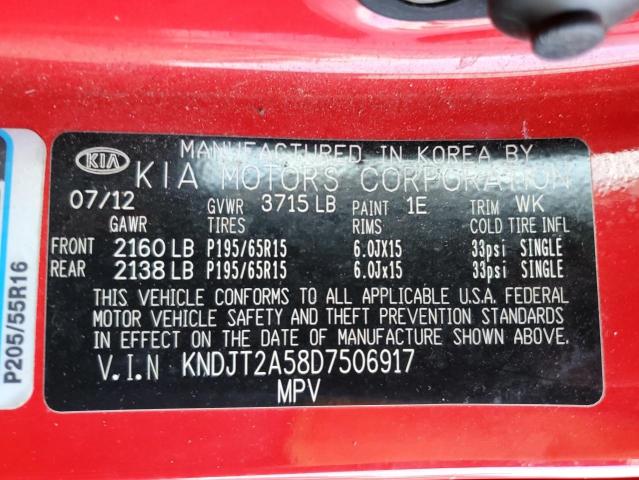 KNDJT2A58D7506917 - 2013 KIA SOUL RED photo 12