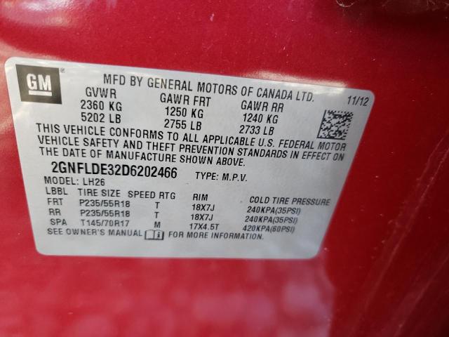 2GNFLDE32D6202466 - 2013 CHEVROLET EQUINOX LT RED photo 13