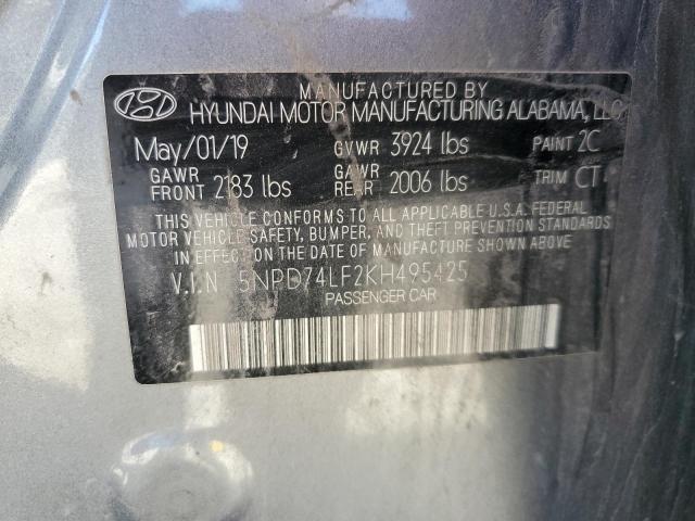 5NPD74LF2KH495425 - 2019 HYUNDAI ELANTRA SE GRAY photo 12