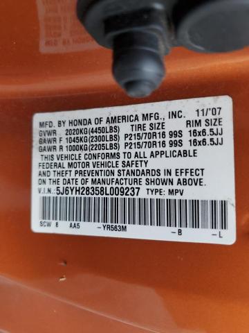 5J6YH28358L009237 - 2008 HONDA ELEMENT LX ORANGE photo 12