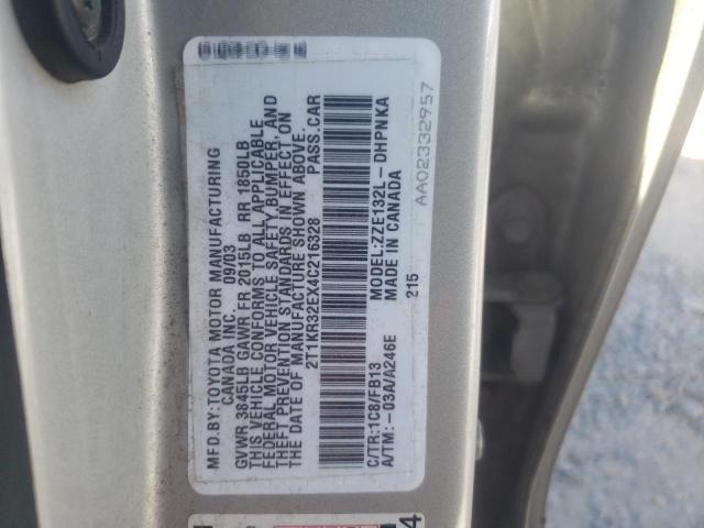 2T1KR32EX4C216328 - 2004 TOYOTA COROLLA MA XR GRAY photo 12