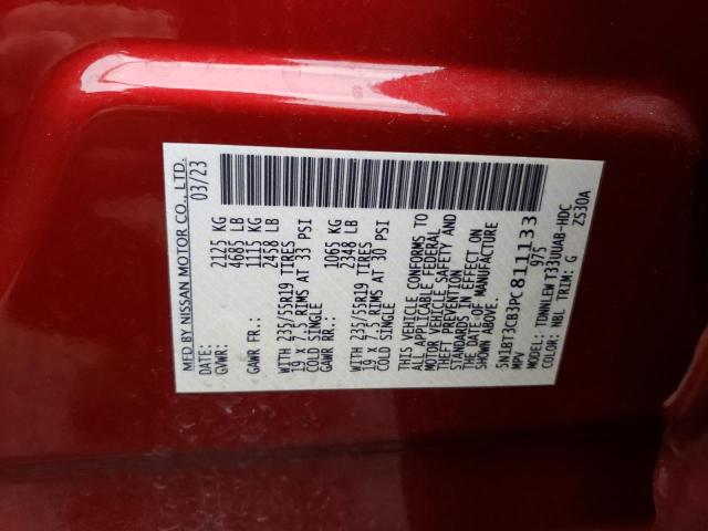 5N1BT3CB3PC811133 - 2023 NISSAN ROGUE SL RED photo 12