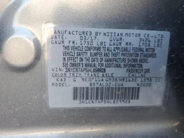 3N1CN7AP5HL859928 - 2017 NISSAN VERSA S GRAY photo 13