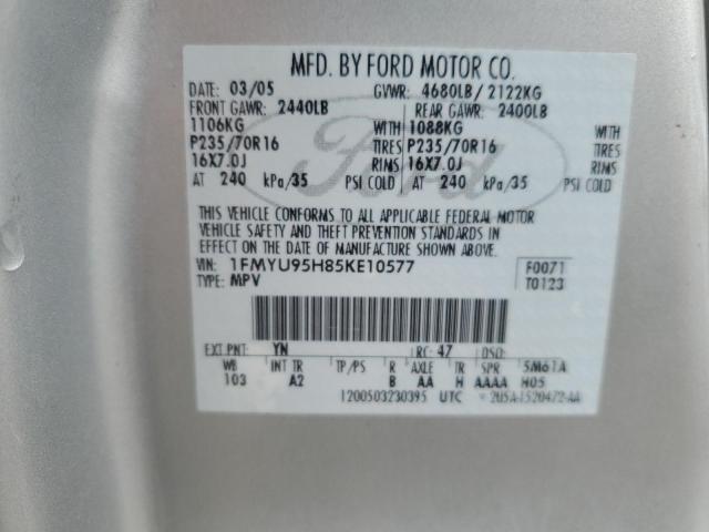 1FMYU95H85KE10577 - 2005 FORD ESCAPE HEV SILVER photo 12