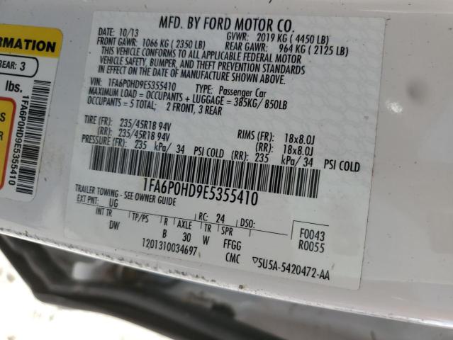 1FA6P0HD9E5355410 - 2014 FORD FUSION SE WHITE photo 13