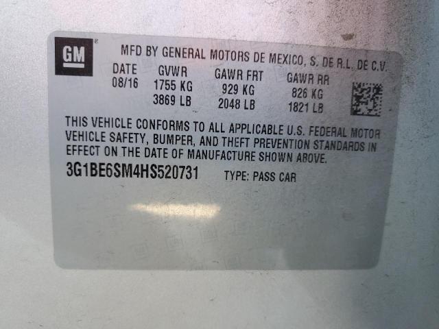 3G1BE6SM4HS520731 - 2017 CHEVROLET CRUZE LT SILVER photo 13