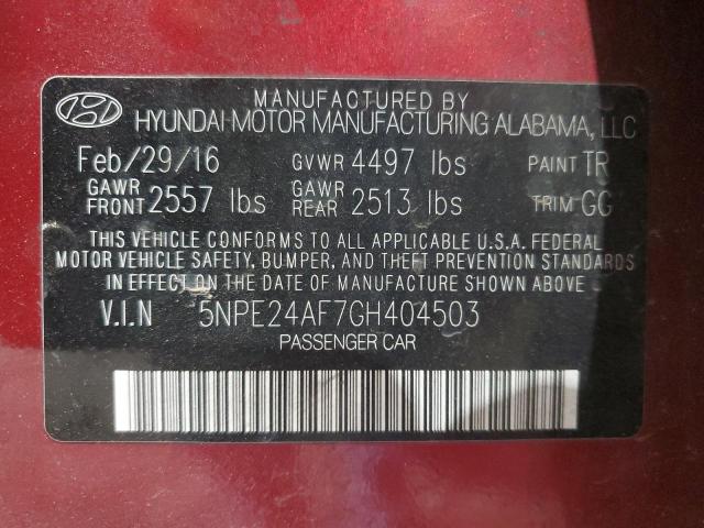 5NPE24AF7GH404503 - 2016 HYUNDAI SONATA SE RED photo 13