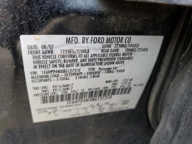 1FAHP24WX8G127310 - 2008 FORD TAURUS SEL BLACK photo 13