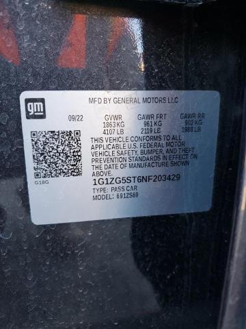 1G1ZG5ST6NF203429 - 2022 CHEVROLET MALIBU RS შავი ფოტო 12