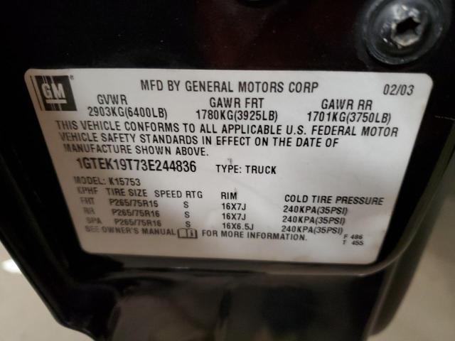 1GTEK19T73E244836 - 2003 GMC NEW SIERRA K1500 GRAY photo 12