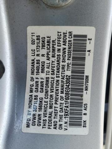 19XFA1F60BE043062 - 2011 HONDA CIVIC LX-S SILVER photo 12