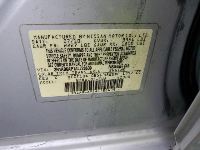 3N1AB6AP1AL728639 - 2010 NISSAN SENTRA 2.0 SILVER photo 12