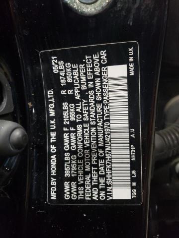 SHHFK7H67MU421970 - 2021 HONDA CIVIC EX BLACK photo 12