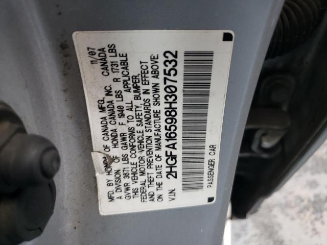 2HGFA16598H307532 - 2008 HONDA CIVIC LX SILVER photo 12