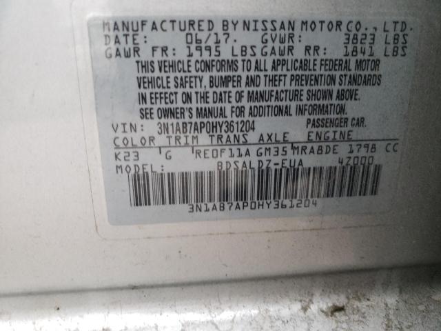 3N1AB7AP0HY361204 - 2017 NISSAN SENTRA S SILVER photo 12